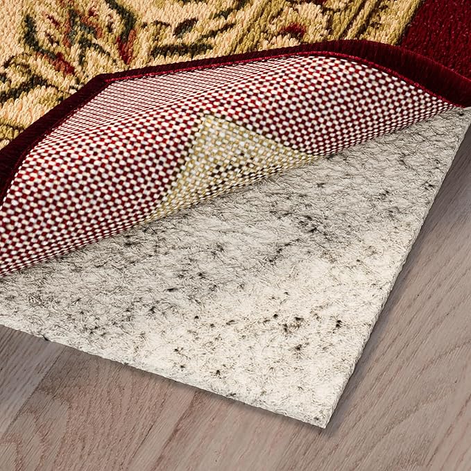 Ottomanson 2'7" x 11' Non-Slip Rug Pad Gripper 1/12 Inch Ultra Thin Dual Surface Felt + Rubber Gripper - Safe for All Floors, Cream