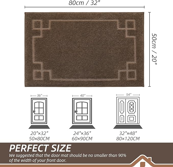 BEQHAUSE Door Mat 20" x 32", Non-Slip Door Mats Indoor Entryway Rugs Washable Low-Profile Absorbent and Stain Resist Floor Mats, Dog Door Mat for Front Back Door, Muddy Wet Shoes & Paws, Brown