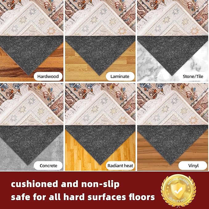 BAGAIL Felt and Natural Rubber Backing Rug Pads 1/8” Thick, 10 x 14 Ft Non Slip Rug Gripper Keep Rugs in Place, Under Area Rug Protective Cushioned Pads, Carpet Runners, Hardwood Floors Protection