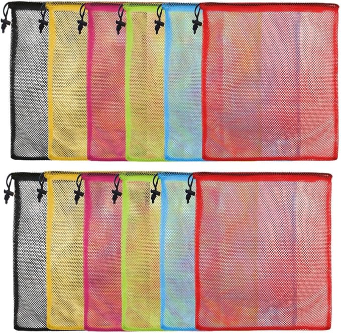 iMucci 12Pcs Mesh Bag 13"X15.5" Drawstring Gym Bag Nylon Mesh Drawstring Bag with Cord Lock Closure for Collecting Toys Travel Sports