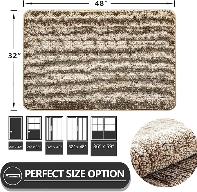 REFETONE Indoor Doormat, Front Door Mat 32"x48" Absorbent Rubber Backing Non Slip Back Door Mats, Washable Low-Profile Inside Floor Mat Door Rugs for Entryway, Resist Dirt Mud Mat for Dogs, Coffee