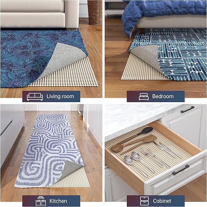 Non-Slip Rug Pad Gripper 5x7 Feet, Anti Skid Mat for Under Area Rugs, Keeps Rugs in Position and Safe, Thick Cushioned Carpet Pad for Hardwood Floors Protection