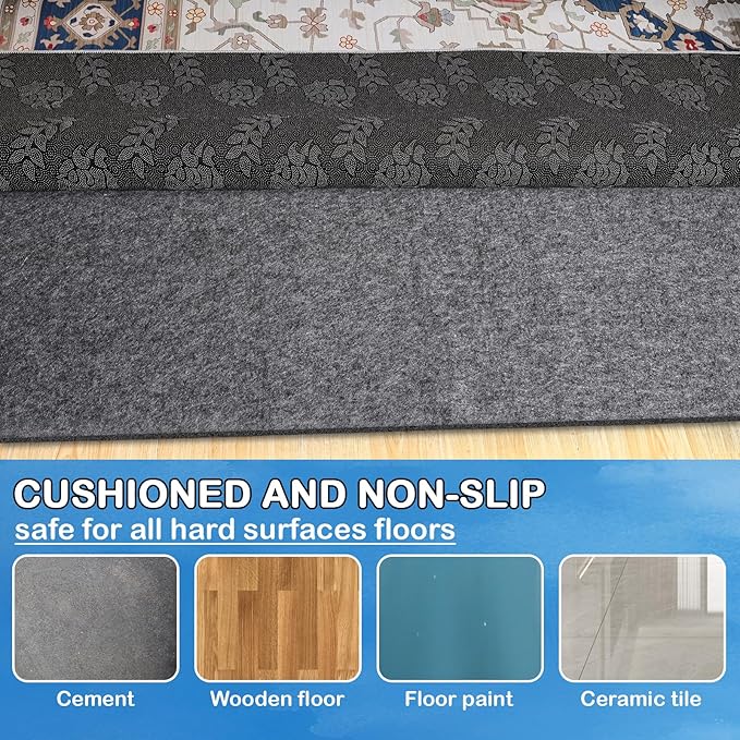 Non-Slip Rug Pads 7 x 10ft, 100% Waterproof Extra Large Area Rugs Non Skid Rug Pad for All Floors and Finishes Durable Hardwood Floor Protective Felt Keeps Rugs in Place, Safe and Secure