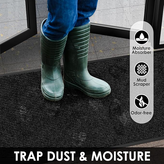 2′ x 4′ Front Door Mat Indoor Outdoor Entrance, Commercial Floor Mat Heavy Duty Dirt Trapper Entryway Doormat, Custom Size Non Slip Rubber Backing Welcome mat, Door Mat for High Traffic Area