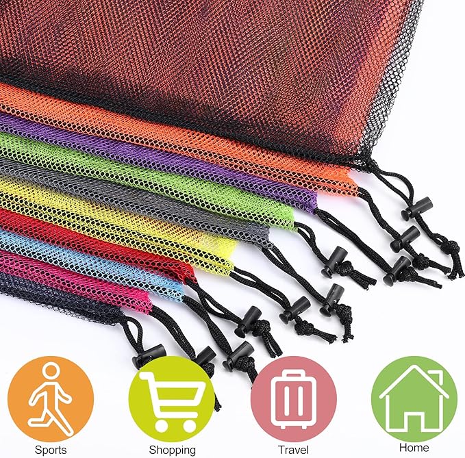 iMucci 12Pcs Mesh Bag 13"X15.5" Drawstring Gym Bag Nylon Mesh Drawstring Bag with Cord Lock Closure for Collecting Toys Travel Sports