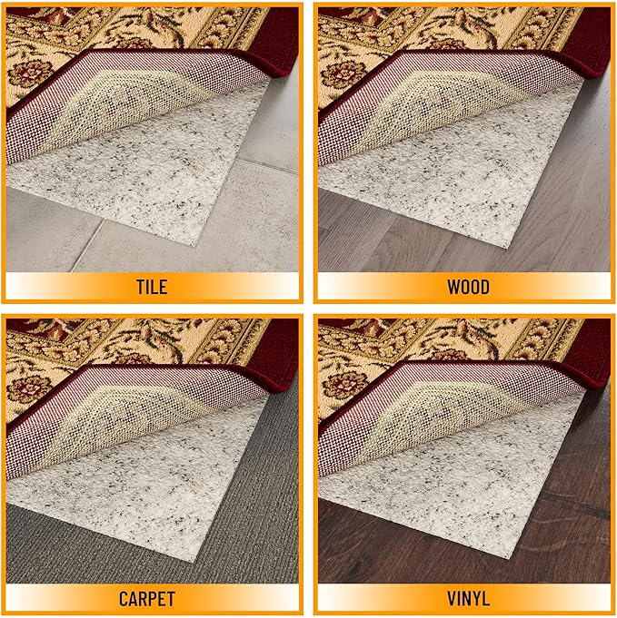 Ottomanson 2'7" x 11' Non-Slip Rug Pad Gripper 1/12 Inch Ultra Thin Dual Surface Felt + Rubber Gripper - Safe for All Floors, Cream