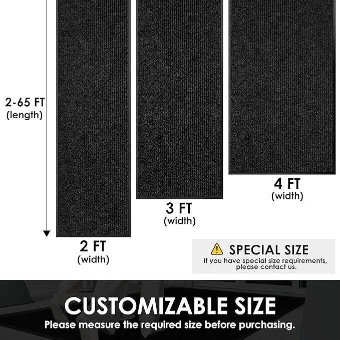 4′ x 65′ Front Door Mat Indoor Outdoor Entrance, Commercial Floor Mat Heavy Duty Dirt Trapper Entryway Doormat, Custom Size Non Slip Rubber Backing Welcome mat, Door Mat for High Traffic Area