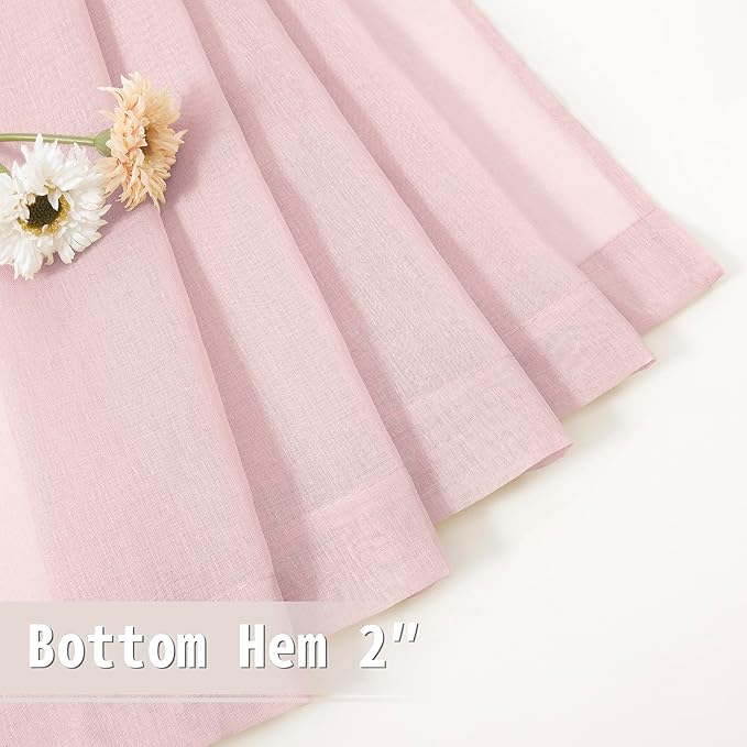 Tollpiz Sheer Door Curtains Closet Linen Textured Curtain Sheers Doorway Light Filtering Voile French Door Rod Pocket Curtains Patio Glass Door, 54 x 63 inches Long, Pink, Set of 1 Panel