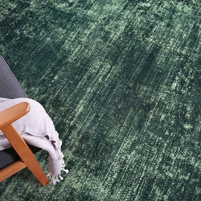 IOHOUZE Abstract Area Rug 4x6 Ft Washable Rugs for Entryway Indoor, Non Slip Small Living Room Rugs Printed Faux Wool Throw Rug, Floor Carpet for Kitchen Nursery Playroom, Dark Green