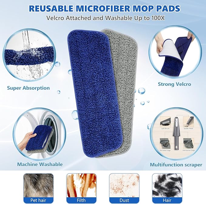 Spray Mops for Floor Cleaning - BPAWA Microfiber Floor Mop Flat Wet Mop Dry Dust Mop for Hardwood Laminate Wood Tile Vinyl Kitchen Bathroom Floors with 4 Washable Pads Reusable 550ML Refillable Bottle