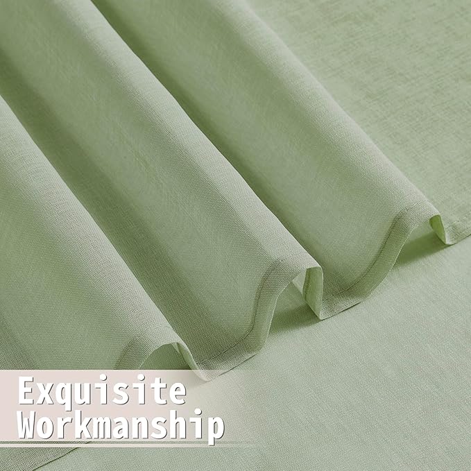 Tollpiz Short Sheer Door Curtains Closet Linen Textured Curtains Sheer Doorway Light Filtering Voile Patio Door Rod Pocket Curtain French Door, 54 x 40 inches Long, Sage Green, Set of 1 Panel
