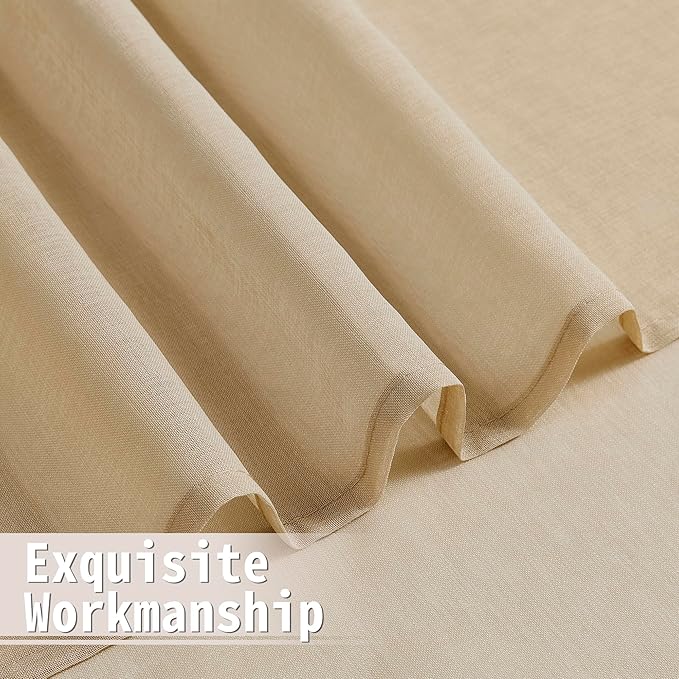 Tollpiz Sheer Door Curtains Closet Linen Textured Curtain Sheers Doorway Light Filtering Voile Patio Glass Door Rod Pocket Curtains French Door, 54 x 80 inches Long, Beige, Set of 1 Panel