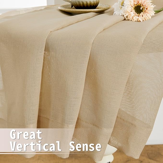 Tollpiz Sheer Door Curtains Closet Linen Textured Curtain Sheers Doorway Light Filtering Voile Patio Glass Door Rod Pocket Curtains French Door, 54 x 80 inches Long, Beige, Set of 1 Panel