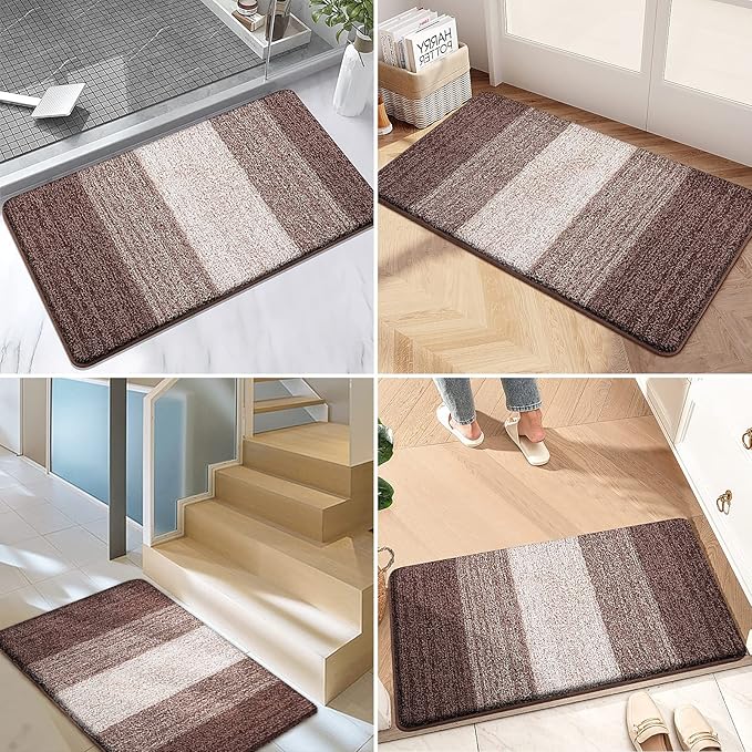 Kitinjoy Indoor Outdoor Door Mat, 59x24 Non-Slip Absorbent Dirt Trapper, Low-Profile Washable Inside Entrance Front Floor Mat, Sturdy Soft Entry Doormats for Entryway, Brown
