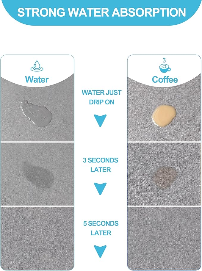 Dish Drying Mat for Kitchen Counter, 12"x19" Dish Drying Pad with Non-slip Rubber Backed, Hide Stain Anti Absorbent for Kitchen Counter, Drying Mat for Coffee Machine Dish Rack (Grey)