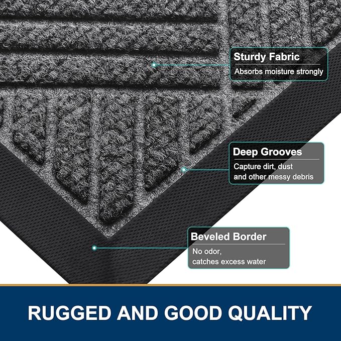Smiry Front Door Mat Outside Entrance, Heavy Duty Outdoor Indoor Mat, Natural Rubber Doormat, Non Slip, Trap Dirt and Moisture, Easy Clean, Low Profile Patio Porch Entryway Mat, 71x47, Light Grey