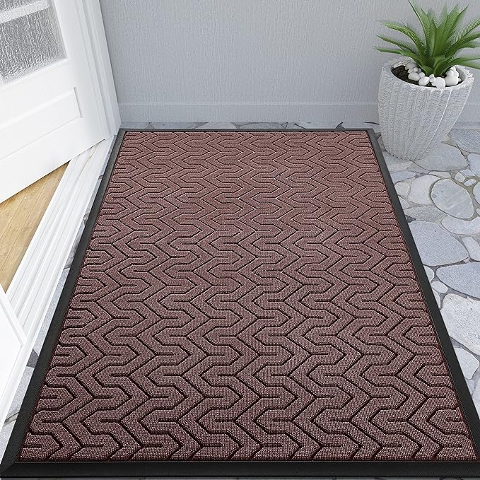 Yimobra Large Door Mat Outside Entrance 47x32, Waterproof Heavy Duty Outdoor Mats for Front Door, Non Slip Rubber Entry Mat for Garage Patio, Easy Clean, Red